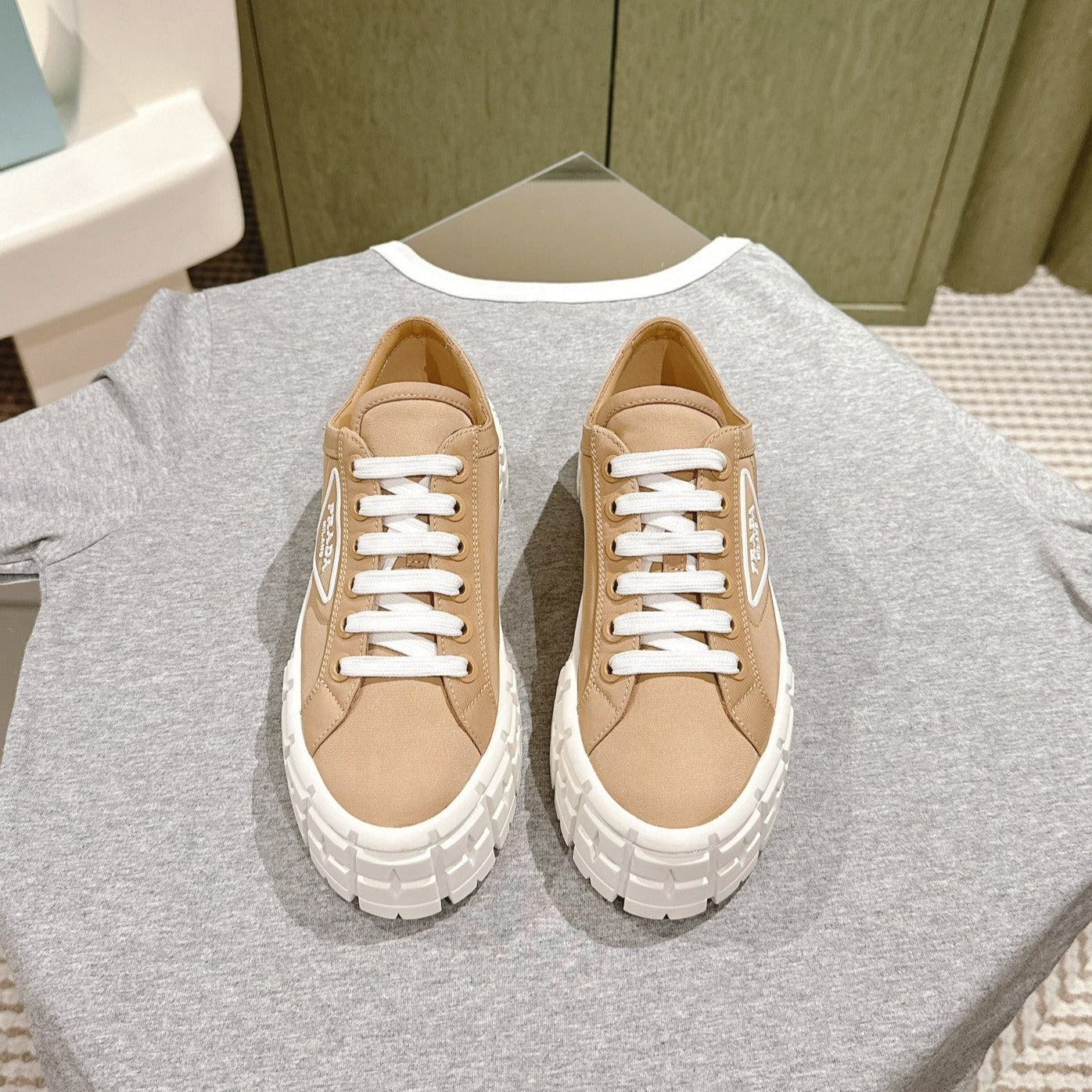 PRA DOUBLE WHEEL RE-NYLON GABARDINE SNEAKERS TUSCAN CALFSKIN、mysite、Cacoeks