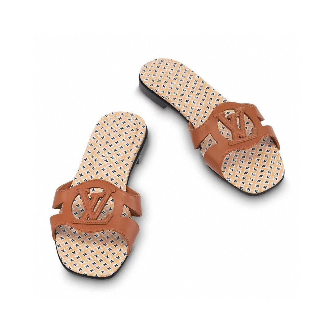 LV WOMEN ISOLA FLAT MULE IN CINNAMON BROWN SHEEPSKIN、mysite、Cacoeks