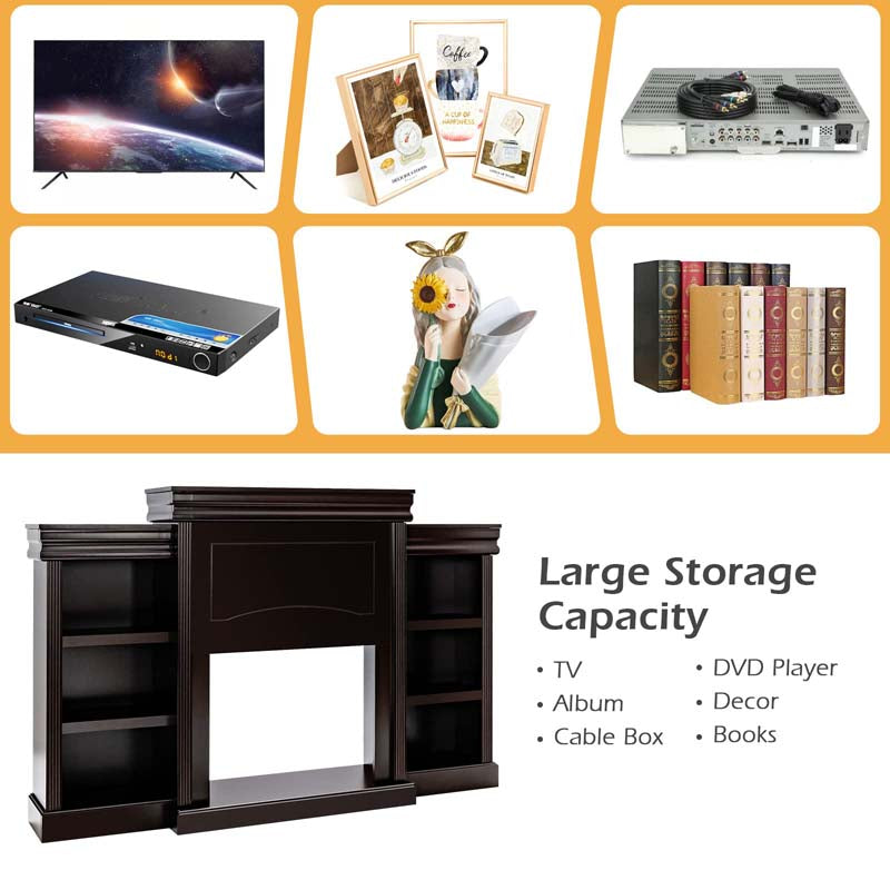 Eletriclife 70 Inch Modern Fireplace Media Entertainment Center with Bookcase