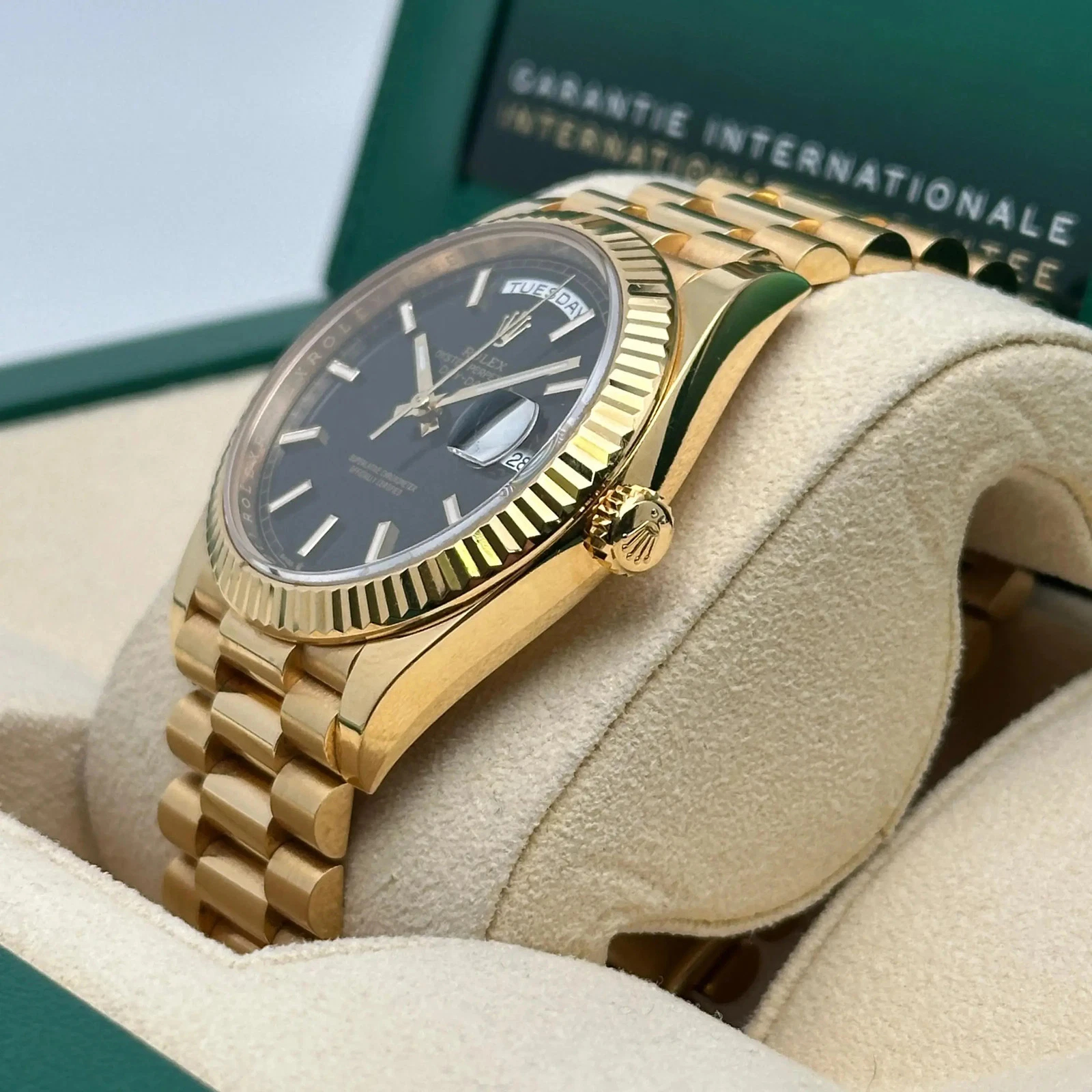 Rolex Day-Date Super Clone Swiss Replica Watch Ref M228238-0059 Black Sugar Dial 3255 Swiss Movement