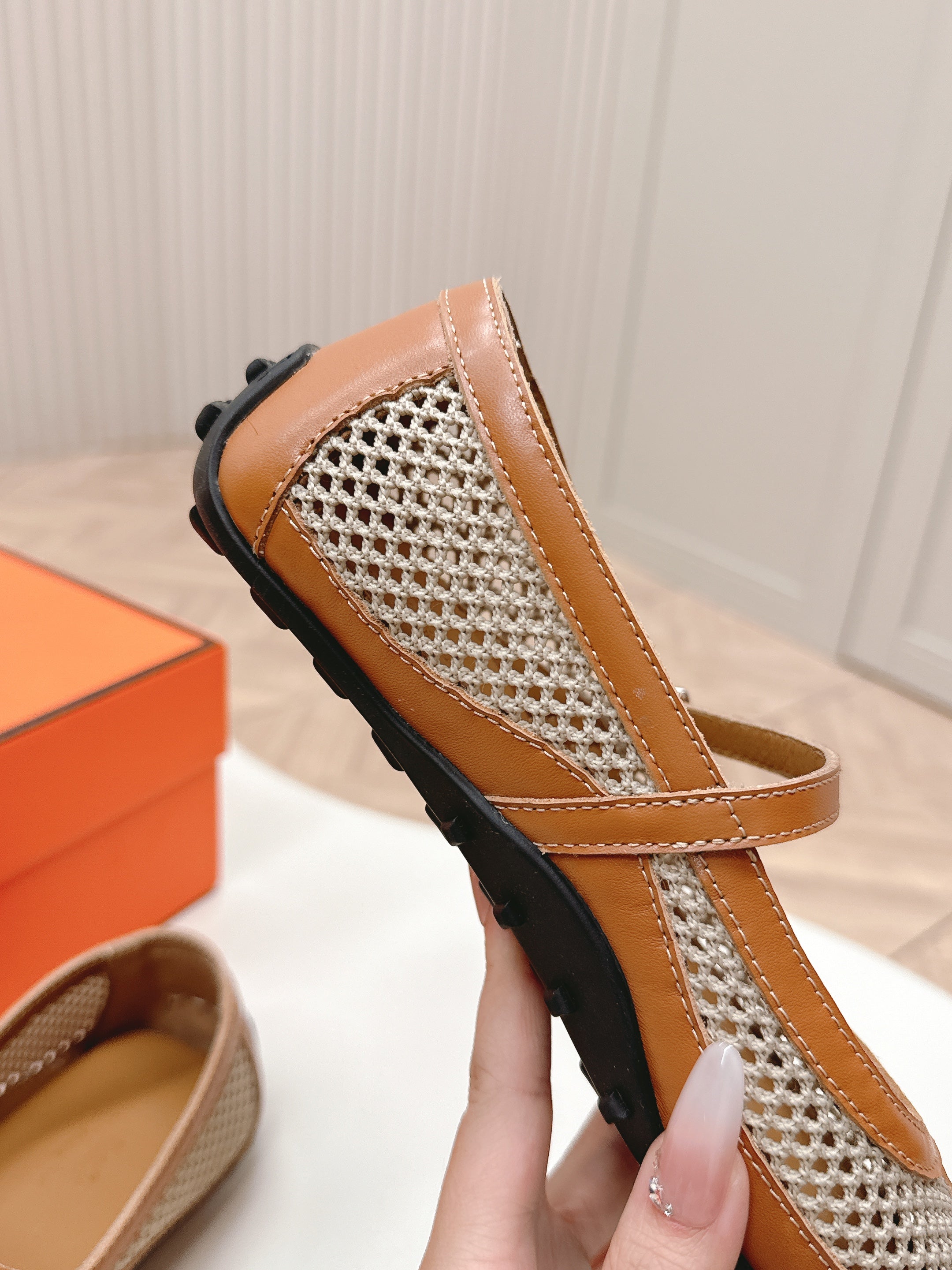 KICHU BALLET FLAT IN BRONZE BROWN CROCHET KNIT AND CALFSKIN、mysite、Cacoeks