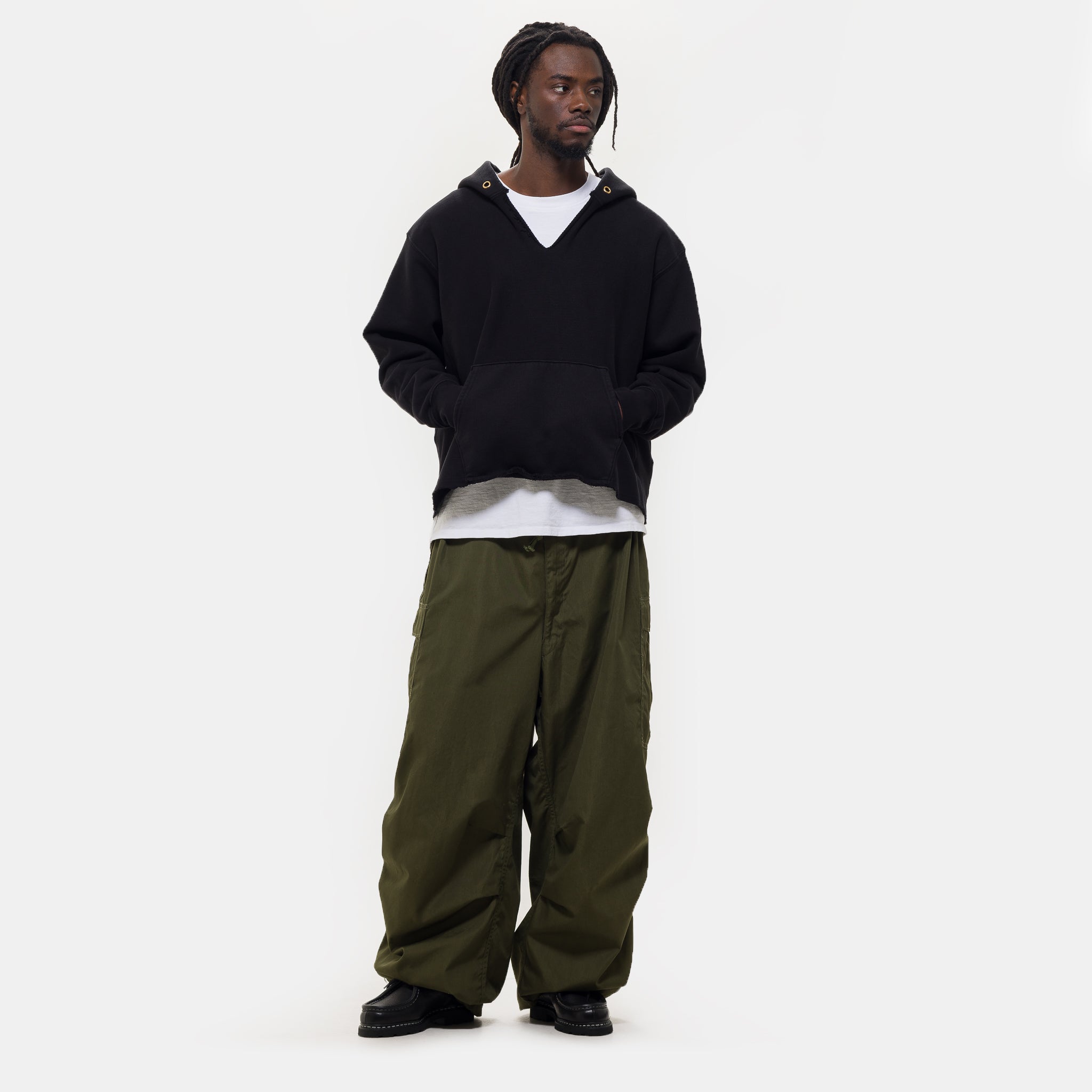 Heavyweight Inside Out Raw Cropped Hoodie in Jet Black