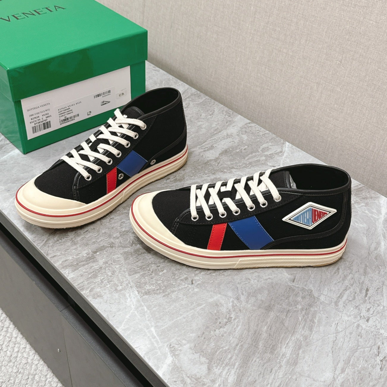 ELIOT SNEAKER IN BLACK MIX BLUE AND RED CANVAS AND CALFSKIN、mysite、Cacoeks