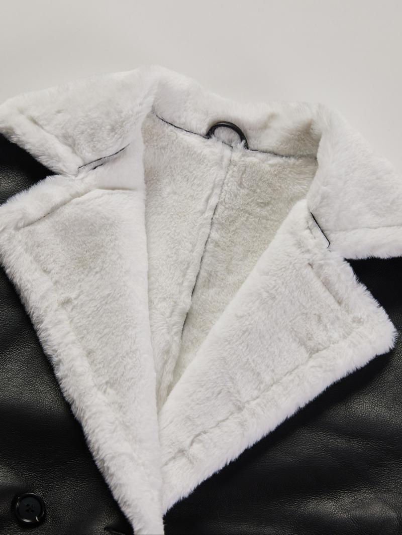 Women's Fall & Winter PU Leather Fur Coat, Thickened Fleece Lined Jacket, Waist Cinching Slimming Warm Outerwear