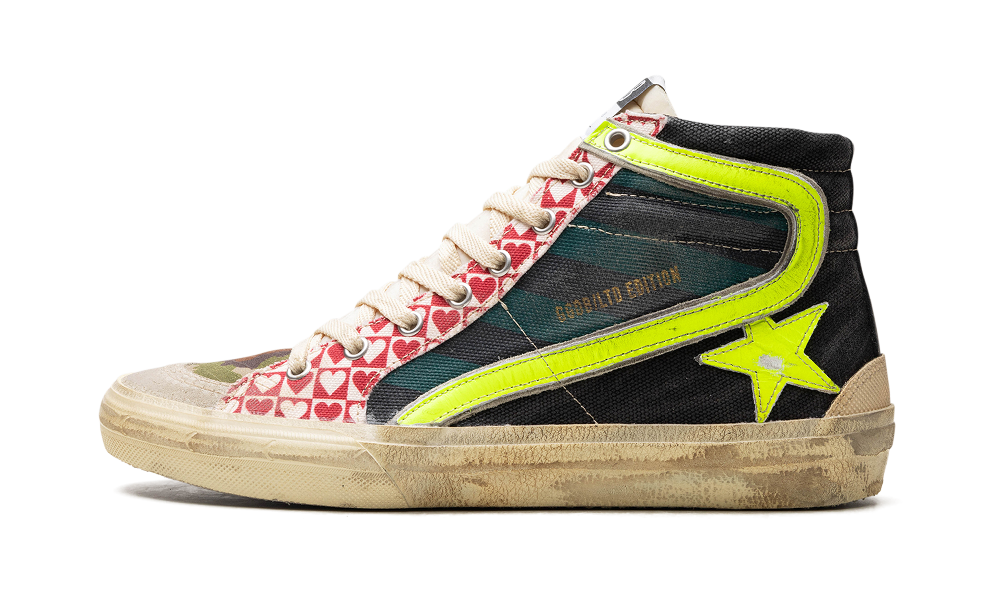 SLIDE CANVAS UPPER SUEDE AND GABARDINE TOE NYLON TONGUE LEATHER STAR AND WAVE "BLACK GREEN ICE YELLOW"、mysite、Cacoeks