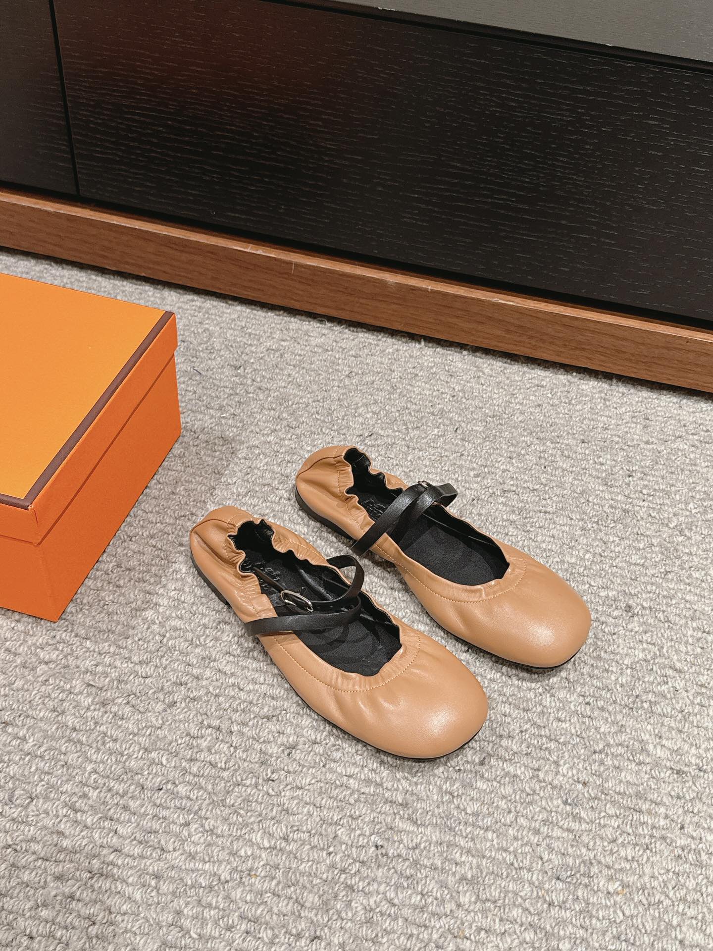 BALLERINA BALLET FLAT BRIGHT BROWN LAMBSKIN、mysite、Cacoeks