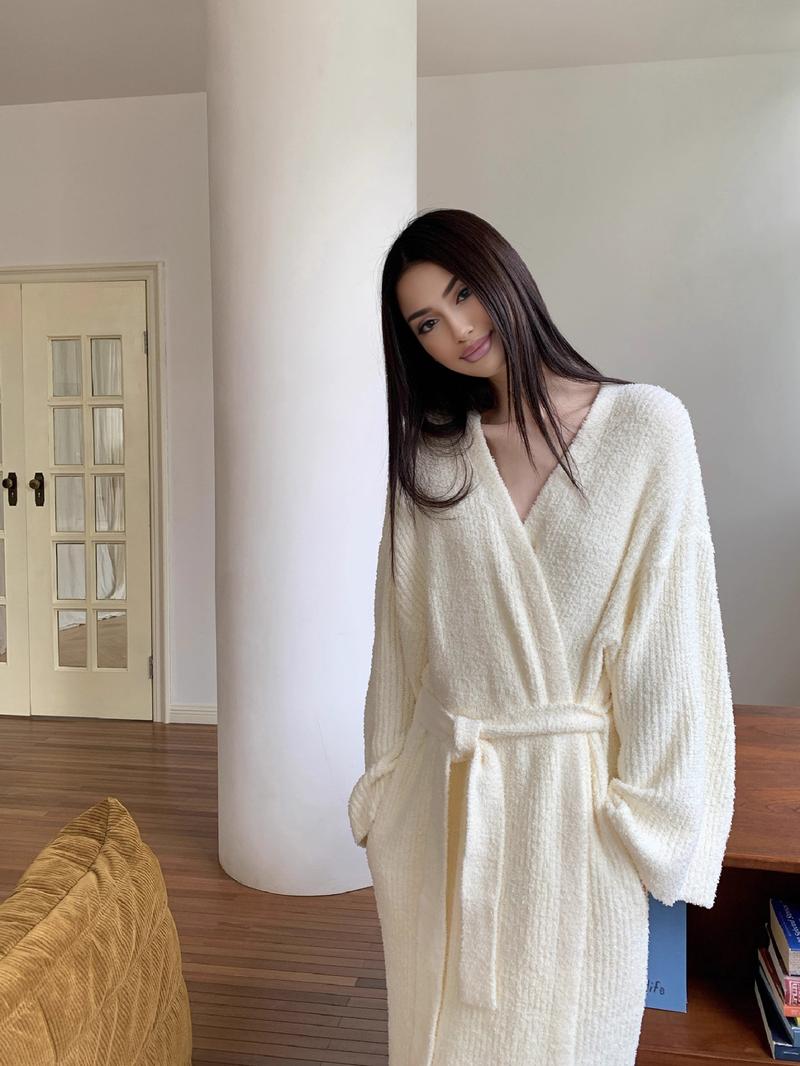 Women's Double-Sided Plush Robe｜Heavyweight Long Loungewear｜Warm Flannel Pajamas for Fall & Winter｜Soft, Cozy, and Wearable Indoors
