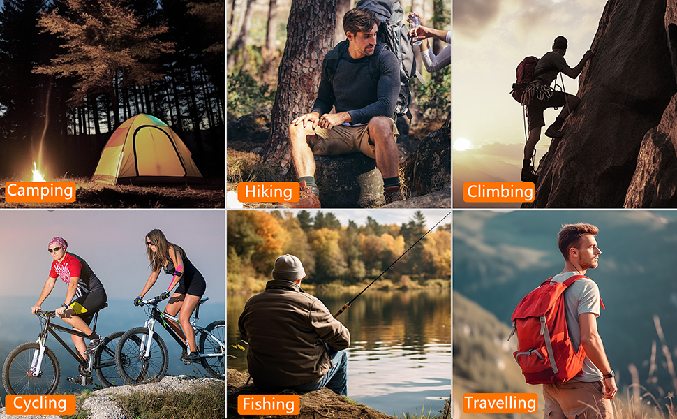 Suitable for various outdoor activities，For example: Cycling Hiking Fishing Climbing Travelling