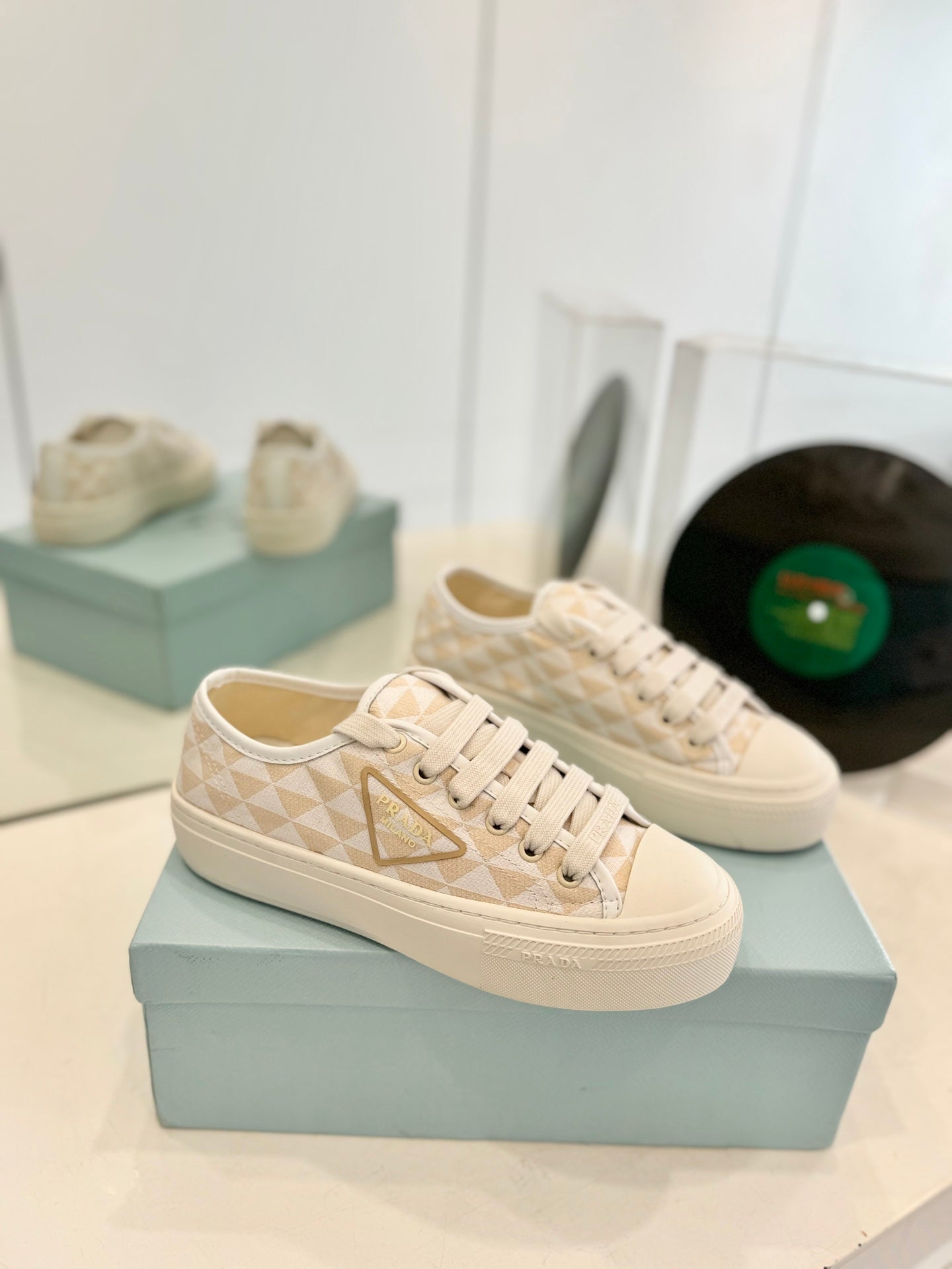 PRA PRINTED COTTON SNEAKERS BEIGE AND NUDE TRIANGLE CANVAS、mysite、Cacoeks