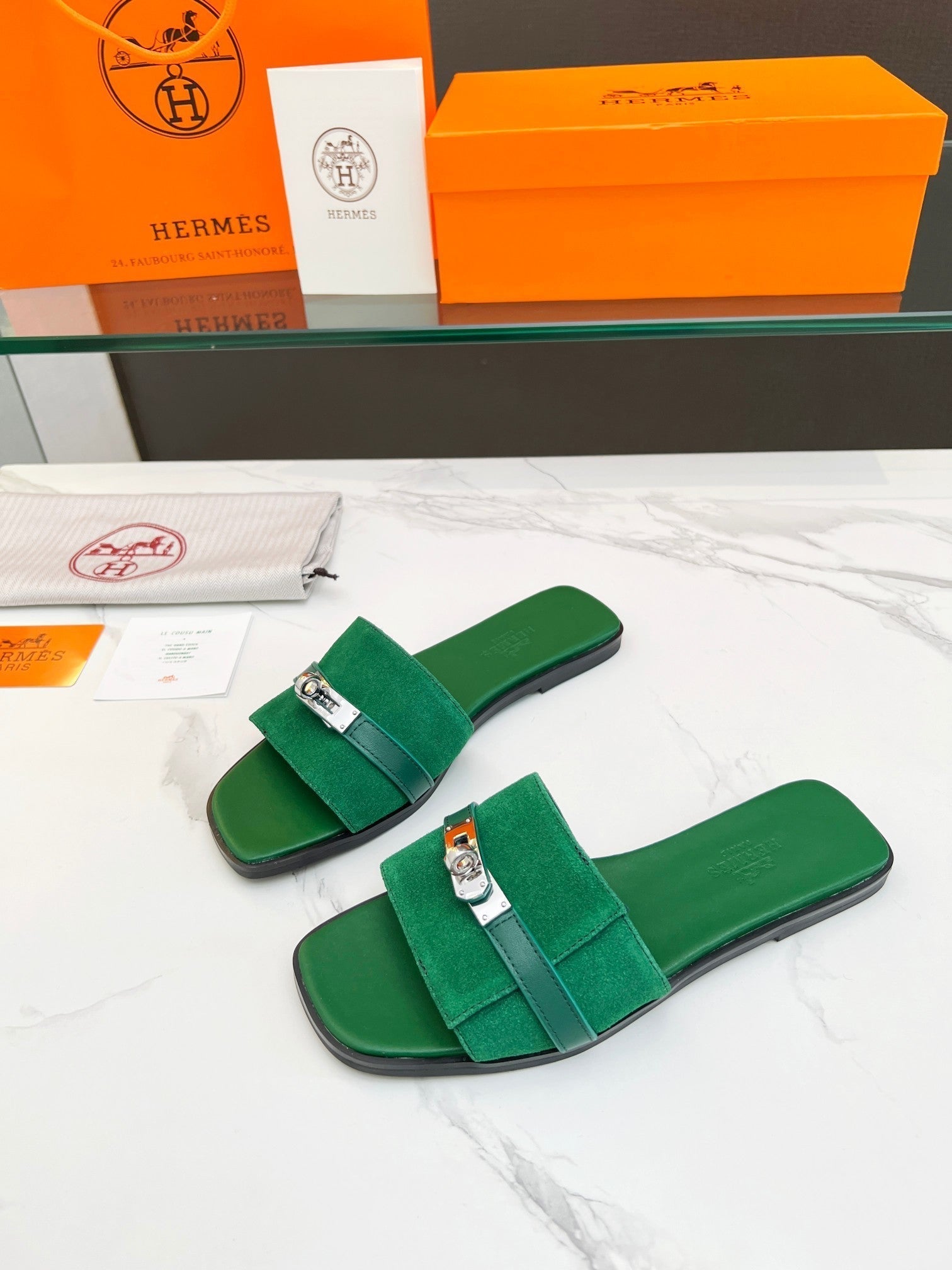 Giulia Sandal Green Suede Green Calfskin、mysite、Cacoeks