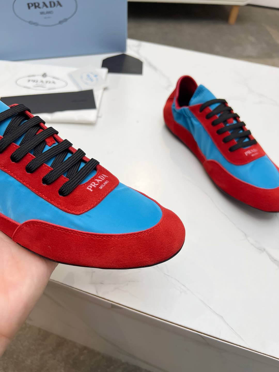 COLLAPSE SNEAKERS IN RED SUEDE AND SKY BLUE NYLON、mysite、Cacoeks