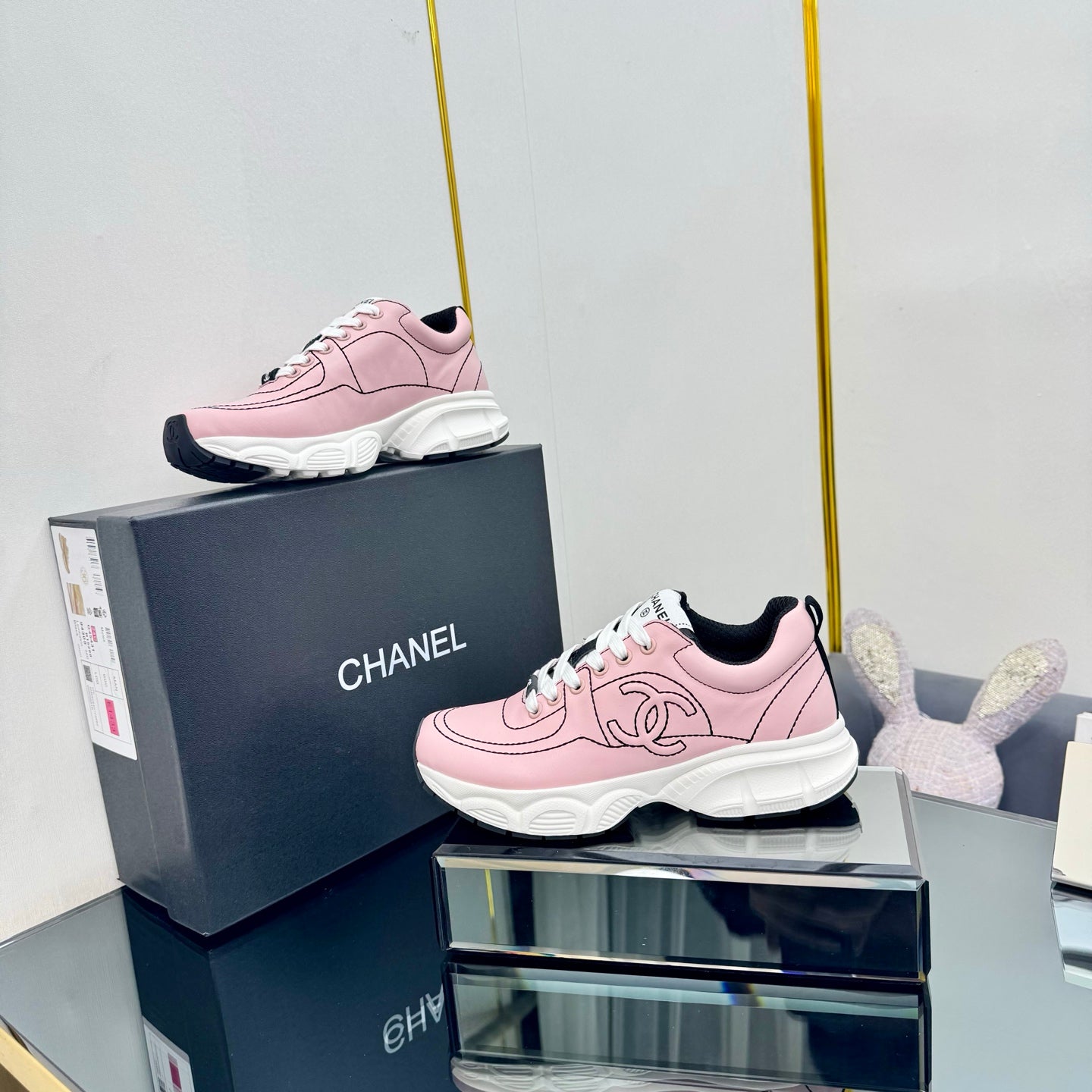TRAINERS SNEAKER IN LIGHT PINK CALFSKIN WITH BLACK EMBROIDERED、mysite、Cacoeks