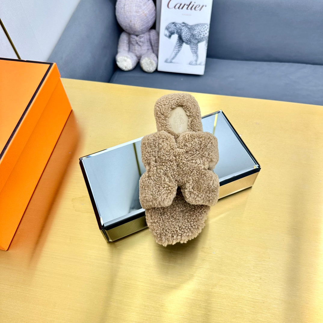 0RAN SHEARLING SANDALS CAMEL BROWN、mysite、Cacoeks