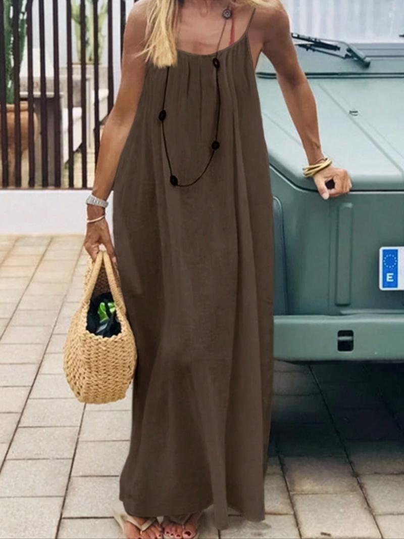 Women's Solid Color Backless Cami Dress, Casual Sleeveless Dress for Summer, Ladies Clothes for Beach Holiday Vacation