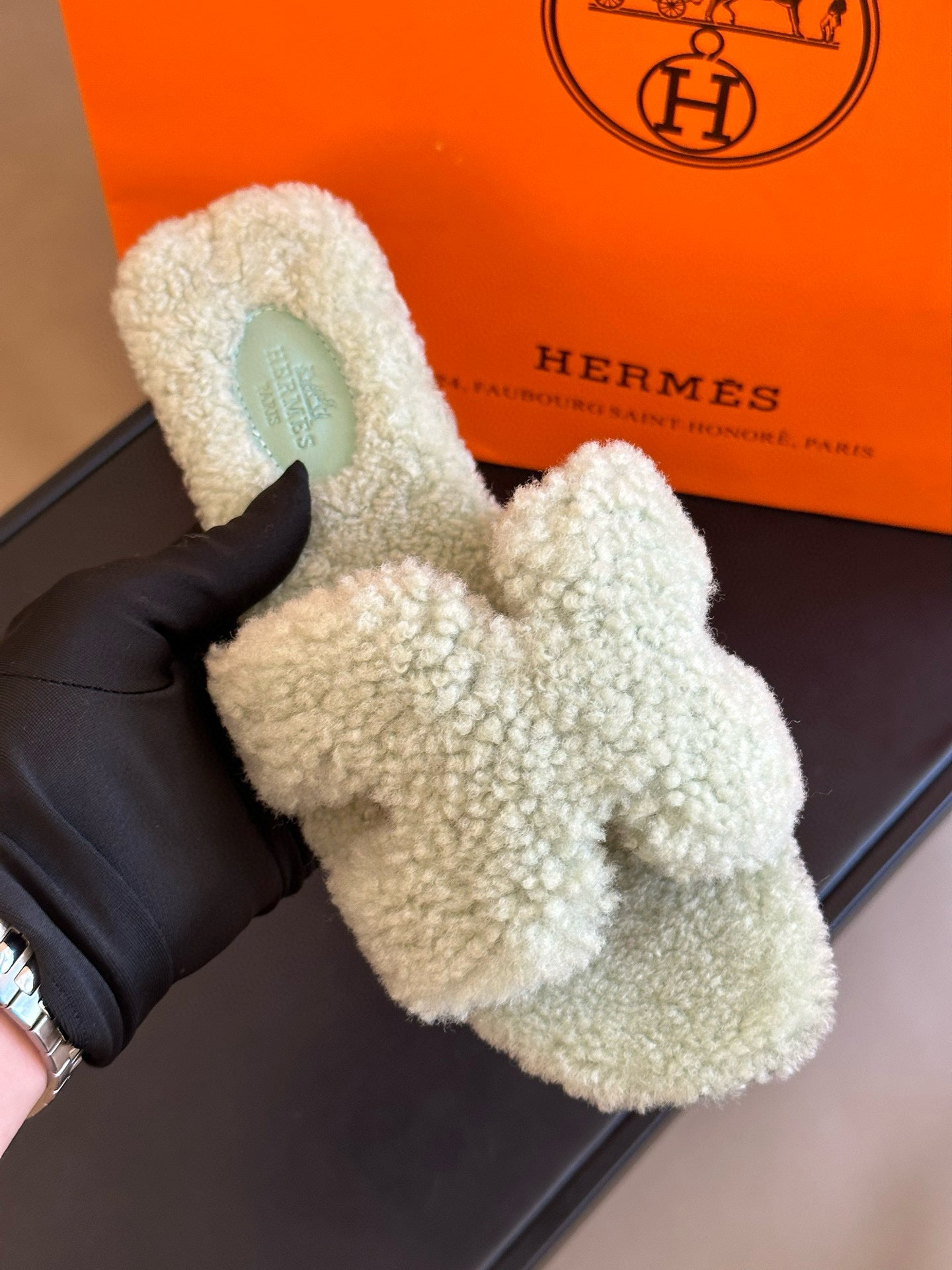 0RAN SANDAL SHEARLING LIGHT GREEN、mysite、Cacoeks