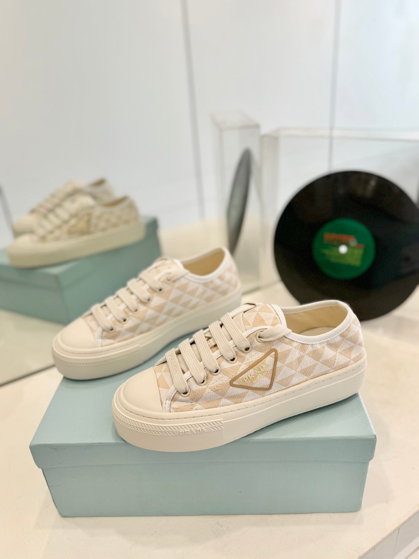 PRA PRINTED COTTON SNEAKERS BEIGE AND NUDE TRIANGLE CANVAS、mysite、Cacoeks