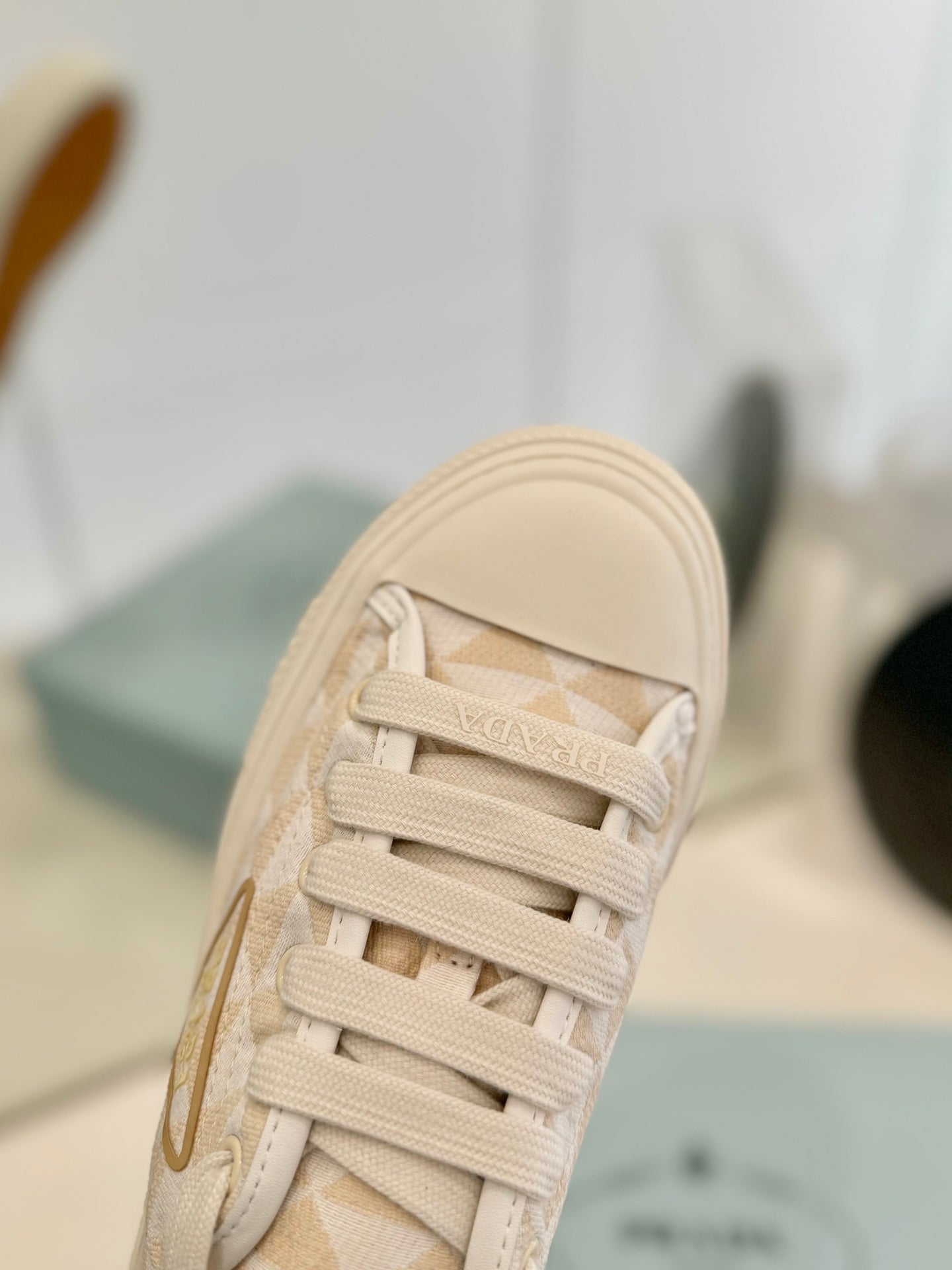 PRA PRINTED COTTON SNEAKERS BEIGE AND NUDE TRIANGLE CANVAS、mysite、Cacoeks