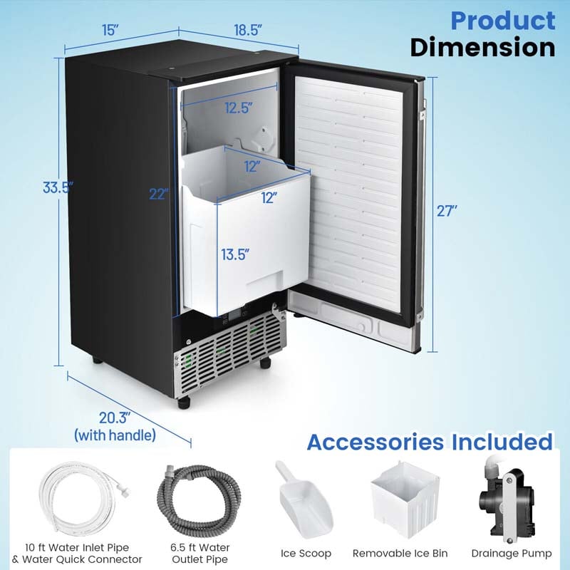 Eletriclife 80lbs Per Day Commercial Ice Maker with 25 LBS Ice Bin and Drain Pump