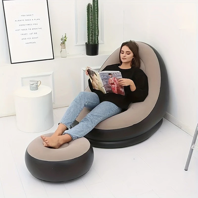 inflatable lounge chair for adults folding portable lazy sofa with   stool lazy flocking recliner chair   sofa for indoor livingroom gaming bedroom office balcony outdoor travel camping 5