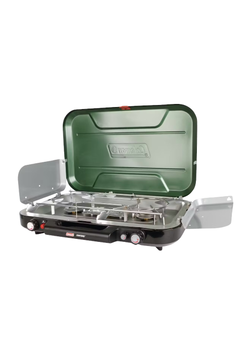 coleman three burner camping stove wind guard portable push button start BTU camp tailgate bbq best