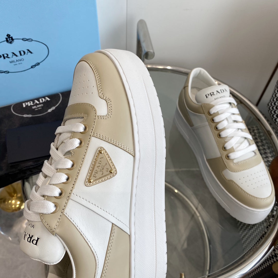 PRA DOWNTOWN THICK-SOLE SNEAKERS WHITE AND BEIGE CALFSKIN、mysite、Cacoeks