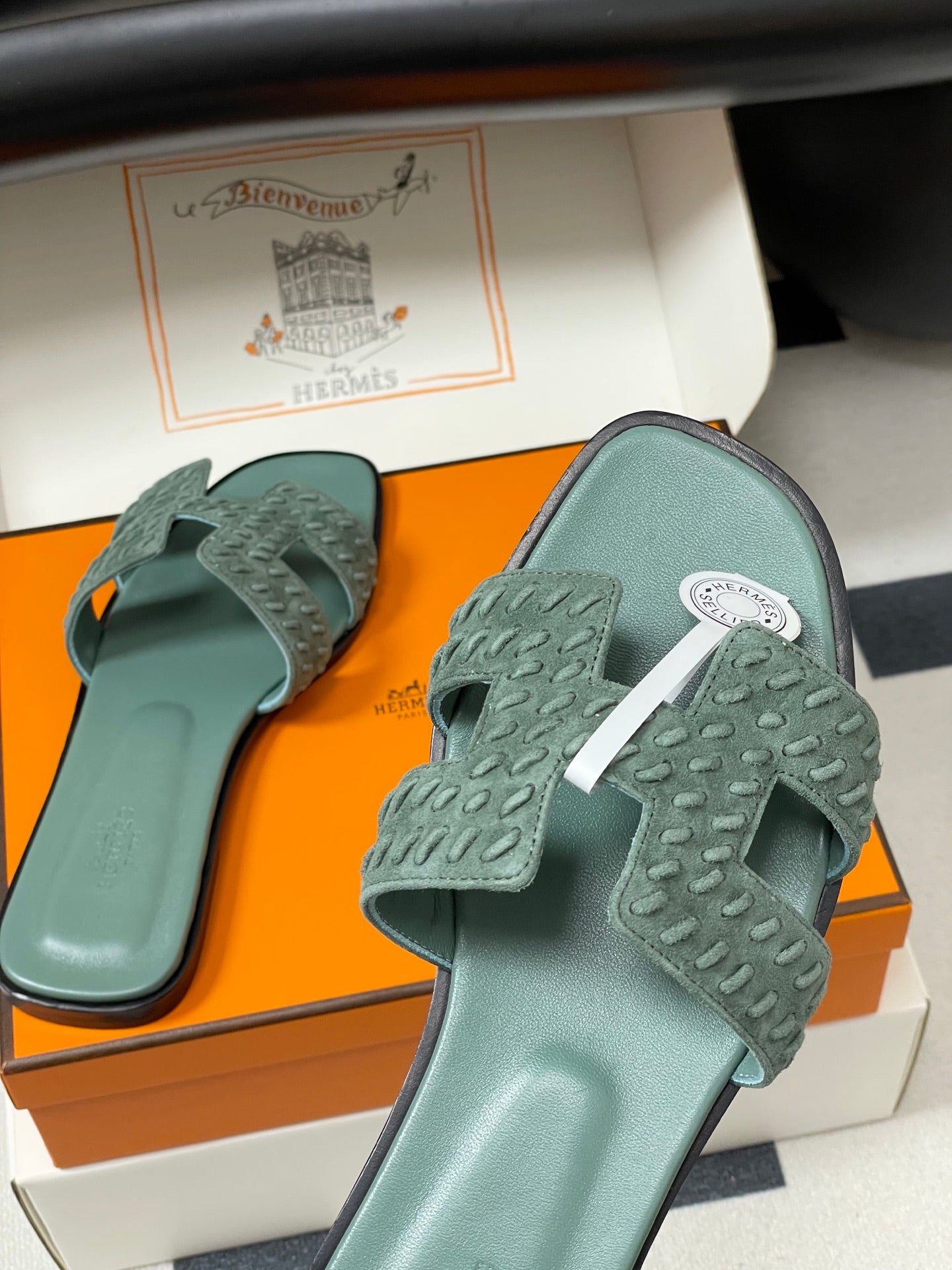 HM 25S ORAN SANDAL IN DUSTY MOSS GREEN SUEDE AND LAMBSKIN、mysite、Cacoeks