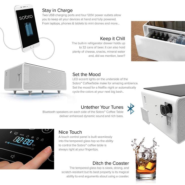 Ultimate Coffee Table With Built-In Fridge and Speaker System - Smart Coffee Table Gadget