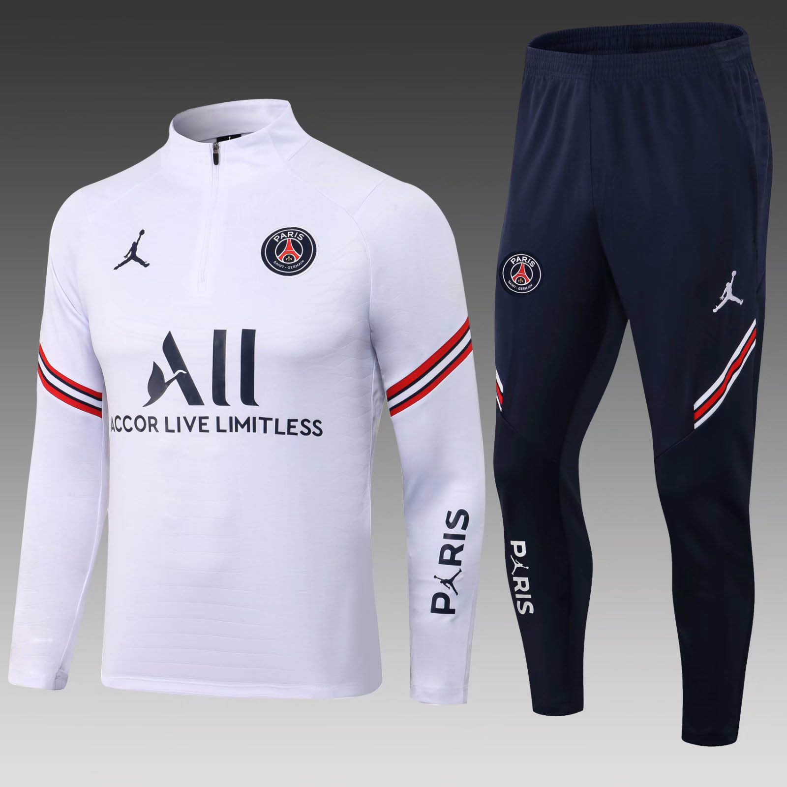 2021/2022 Psg Paris Saint-Germain Half-Pull Training Suit White Set:football jersey mysite: unitedjerseyfootball 邓江浪:football