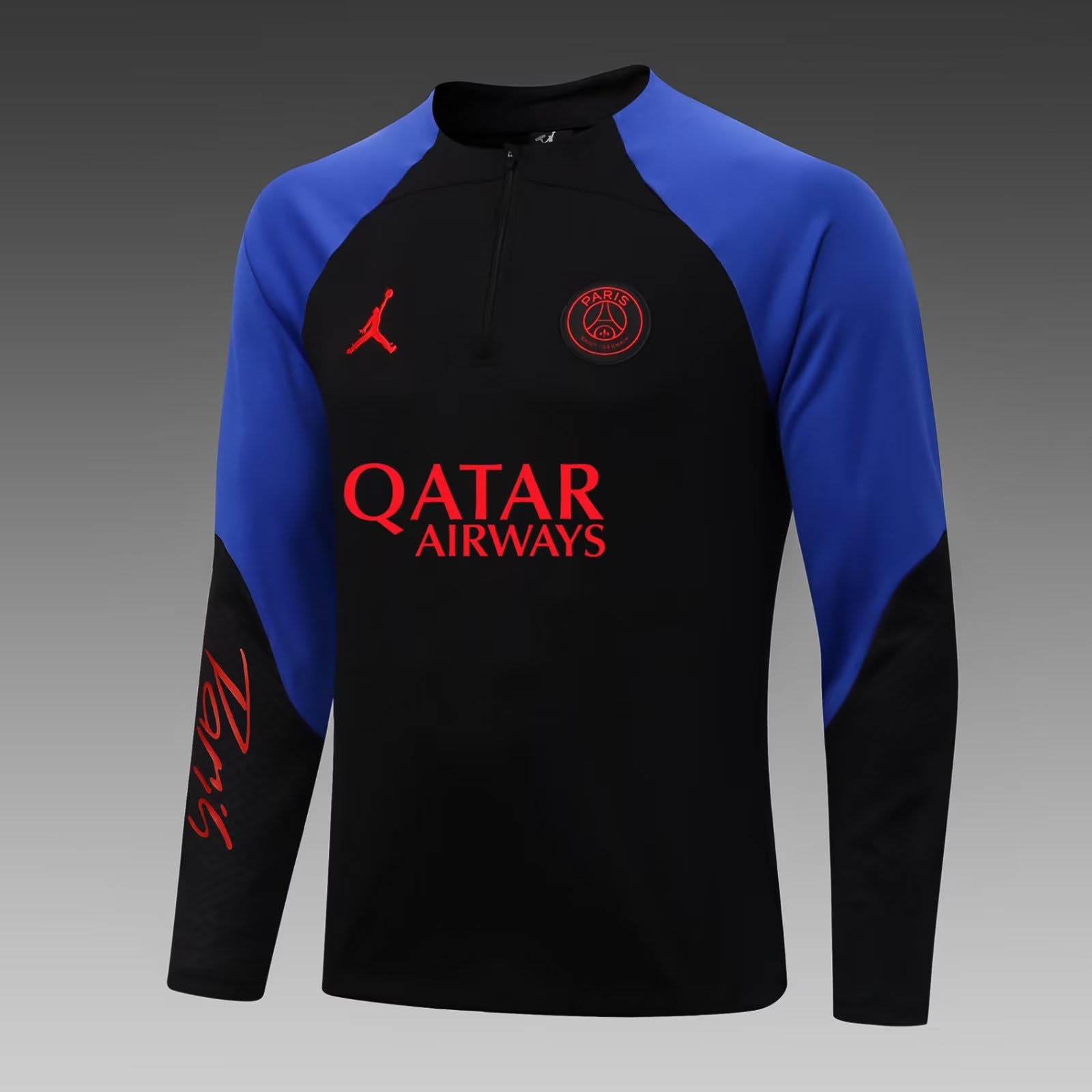 2022/2023 Psg Paris Saint-Germain Half-Pull Training Suit Black-Blue Sleeve Set:football jersey mysite: unitedjerseyfootball 邓江浪:football