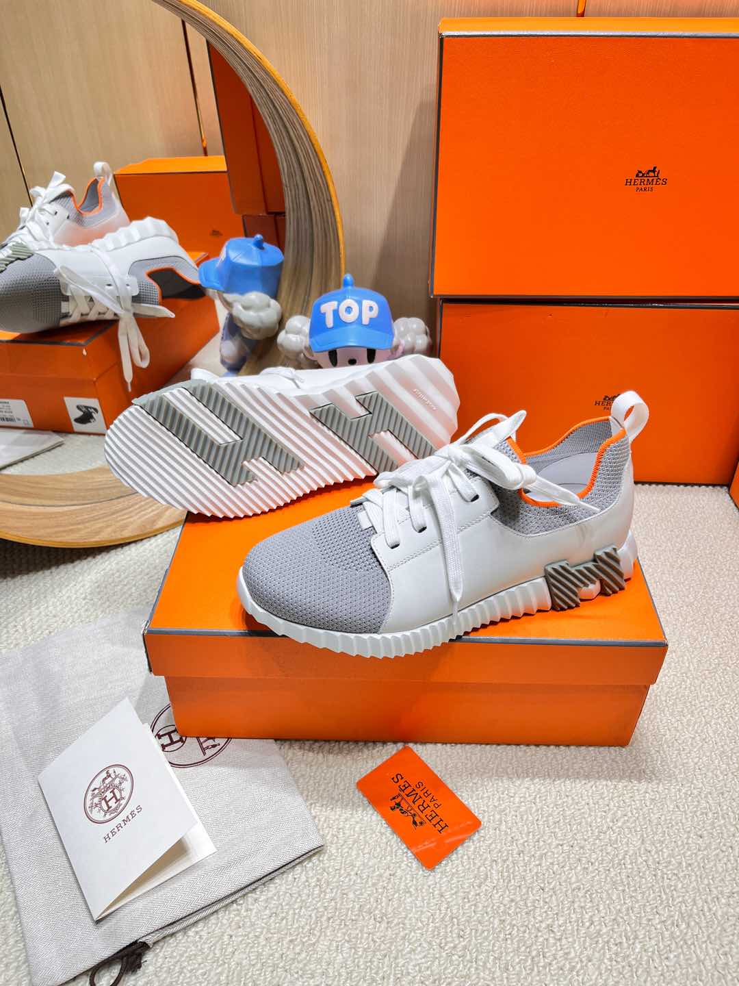 DEPART SLIP-ON SNEAKER IN WHITE MIX SHARK GRAY KNIT AND CALFSKIN、mysite、Cacoeks