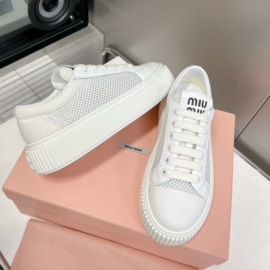 SNEAKERS THICK-SOLED LIGHT GRAY MESH COWHIDE、mysite、Cacoeks