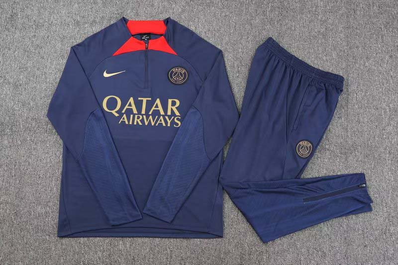 2023/2024 Psg Paris Saint-Germain Half-Pull Training Suit Navy blue Set:football jersey mysite: unitedjerseyfootball 邓江浪:football