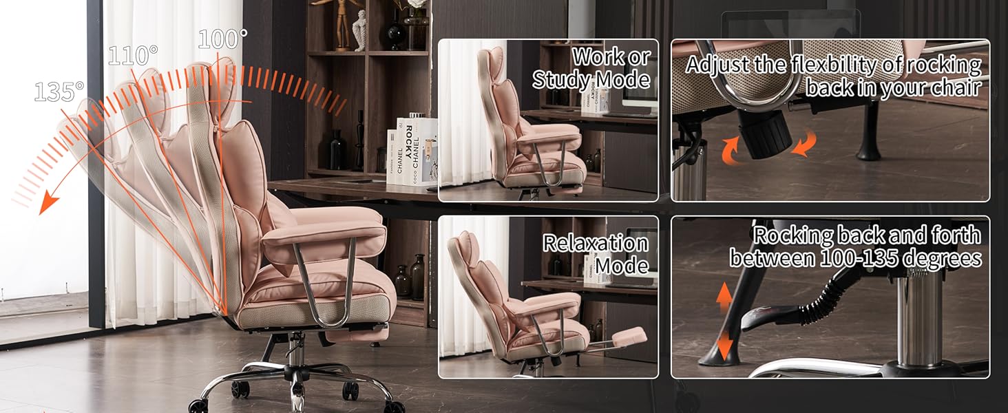 Pink Office Chair with foot rest
