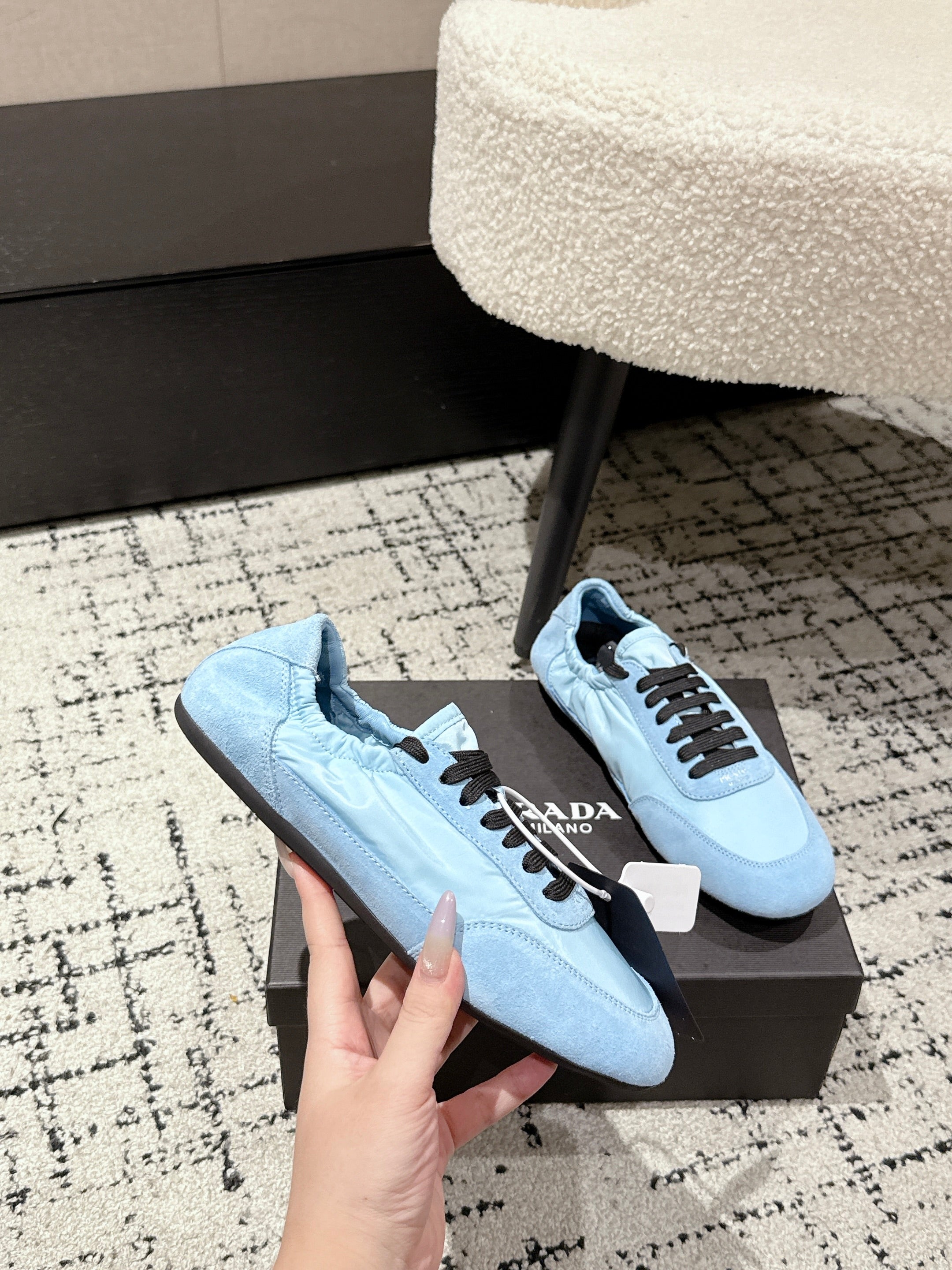 PRADA 25S COLLAPSE SNEAKERS IN LIGHT BLUE RE NYLON AND SUEDE、mysite、Cacoeks