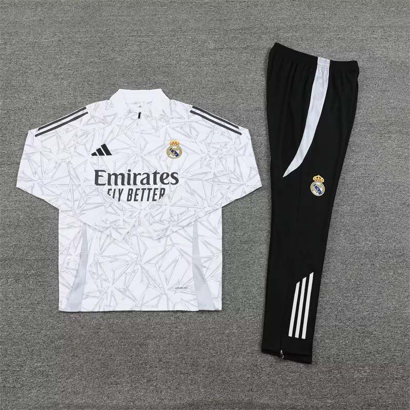 2024/2025 Real Madrid Half-Pull Training Suit White Football Shirt 1:1 Thai Quality Set:football jersey mysite: unitedjerseyfootball 邓江浪:football