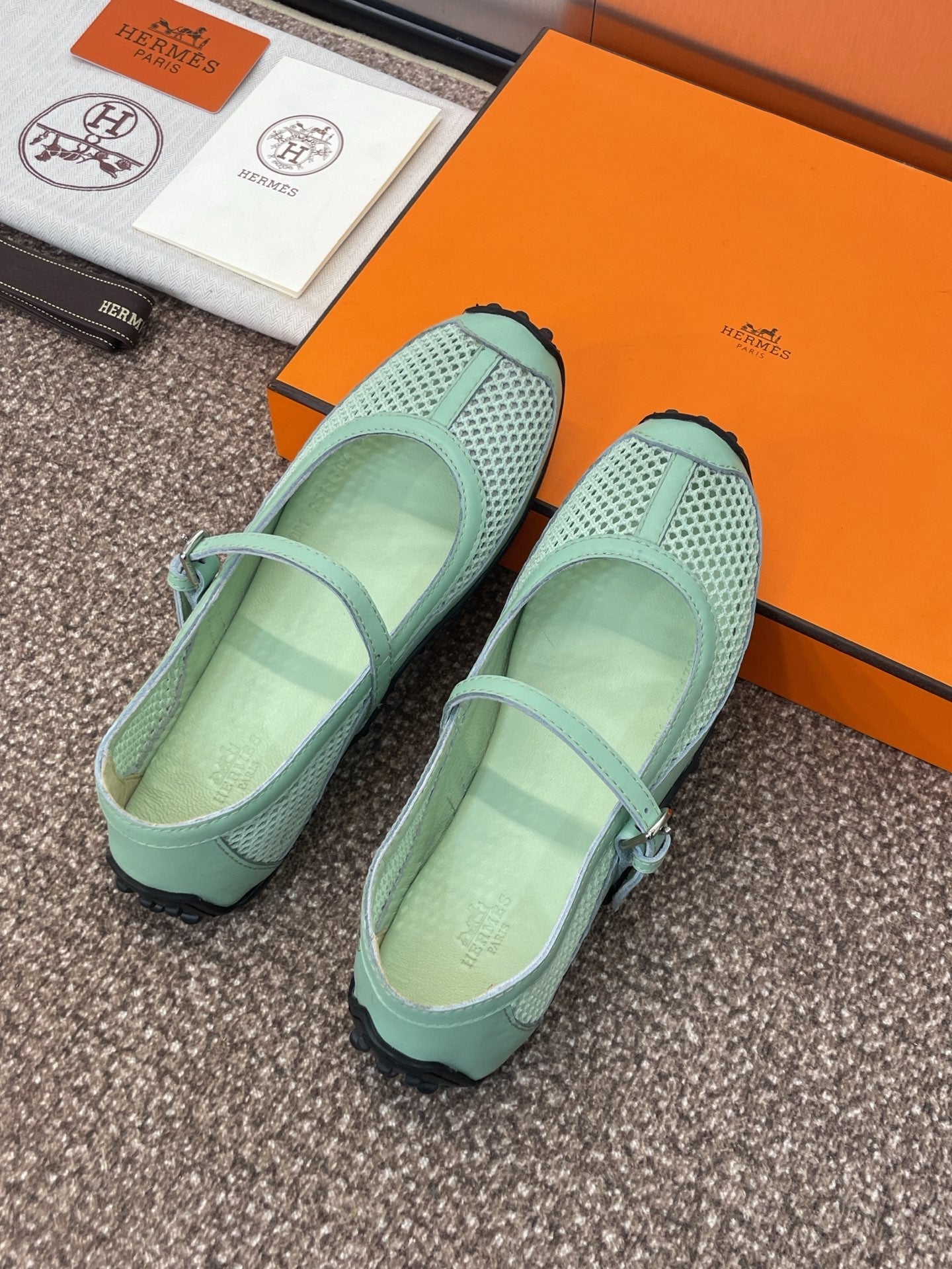 KICHU BALLET FLAT IN GREEN MINT CROCHET KNIT AND CALFSKIN、mysite、Cacoeks