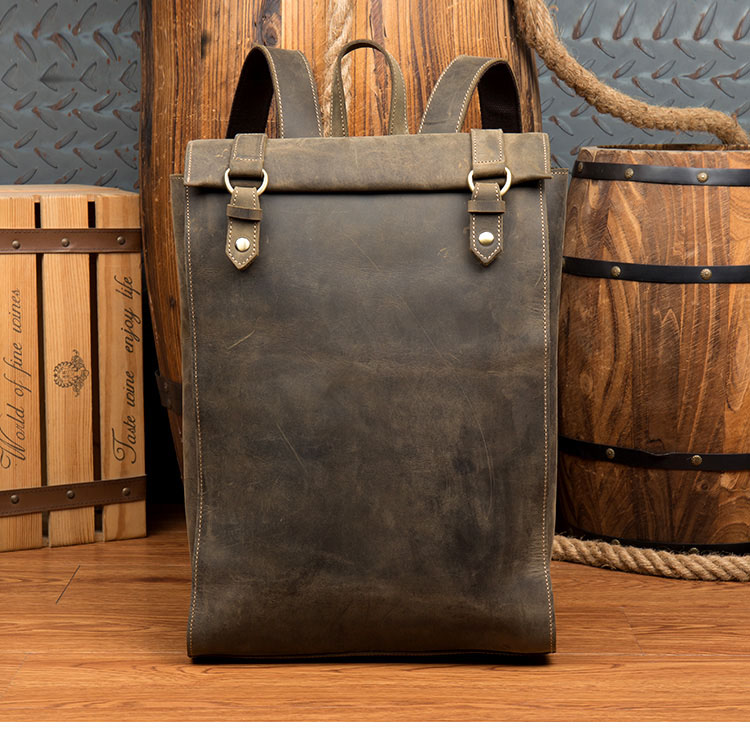 Color Brown Front View of Woosir Vintage Leather Backpack