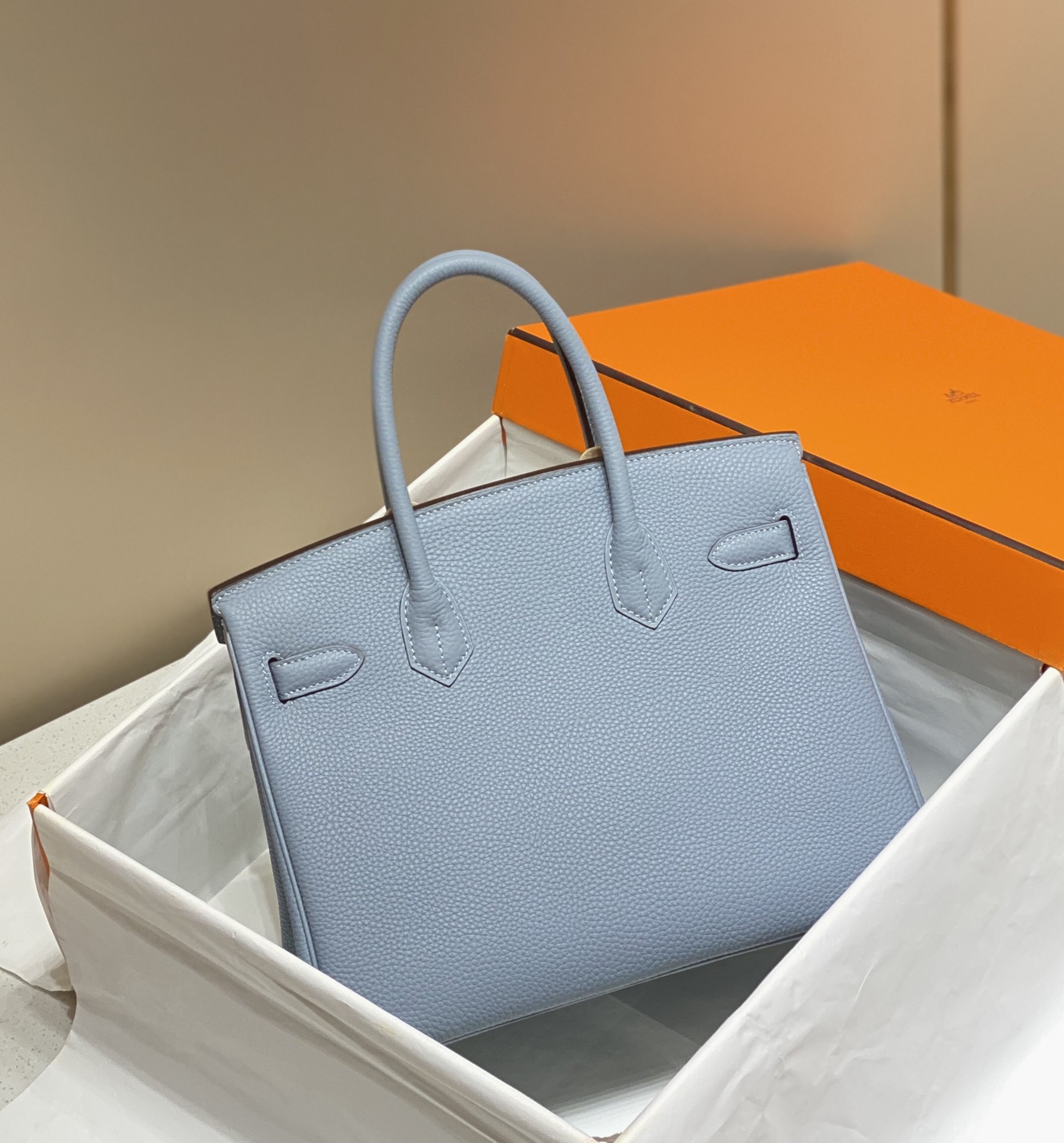 Hermes Birkin 30CM 35CM Togo Leather Milkshake Flax Blue With Gold