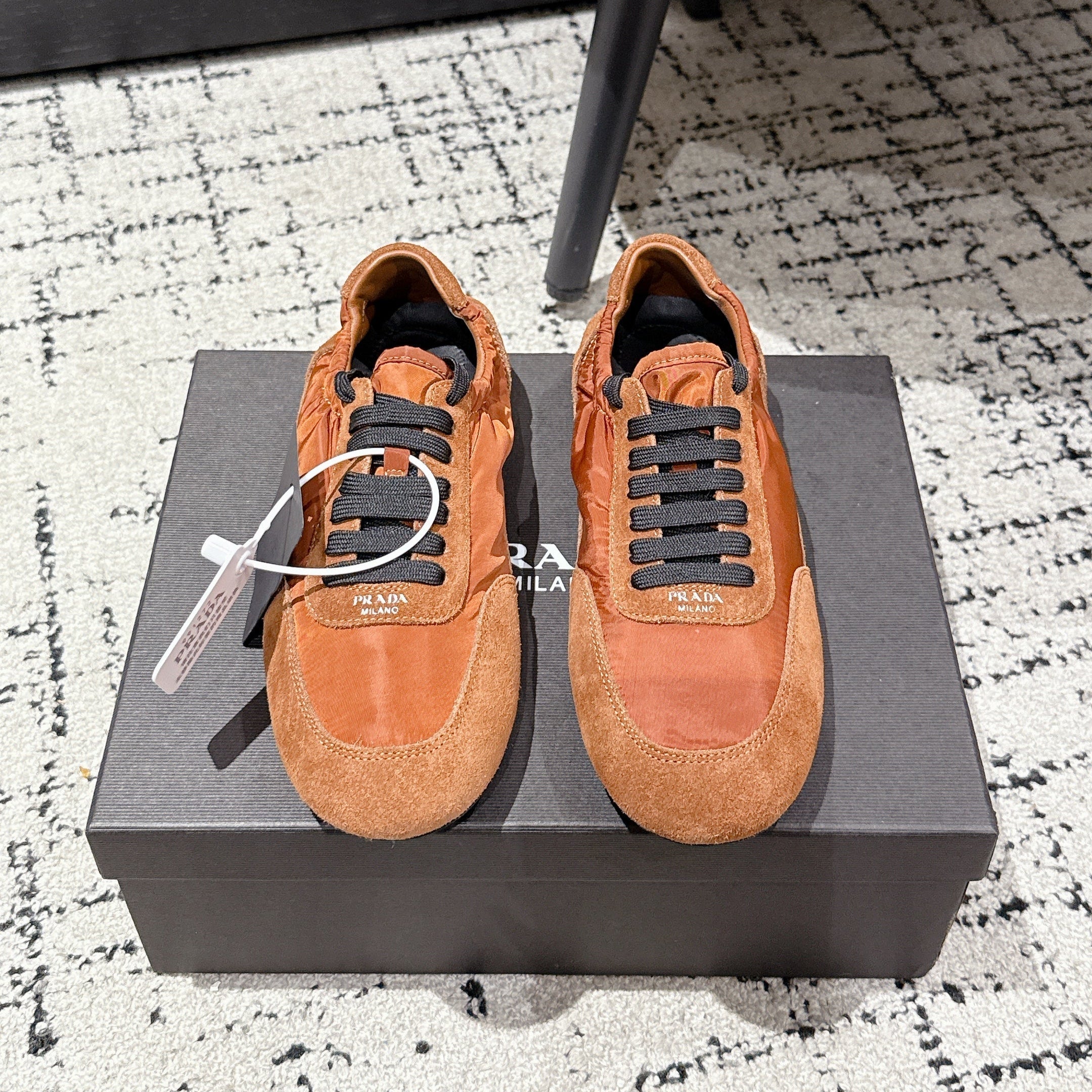 PRADA 25S COLLAPSE SNEAKERS IN BURNT ORANGE RE NYLON AND SUEDE、mysite、Cacoeks