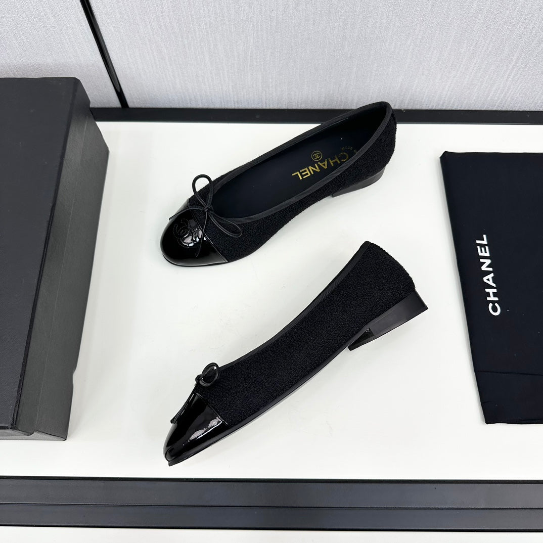 BALLET FLATS IN BLACK TWEED AND CALFSKIN、mysite、Cacoeks
