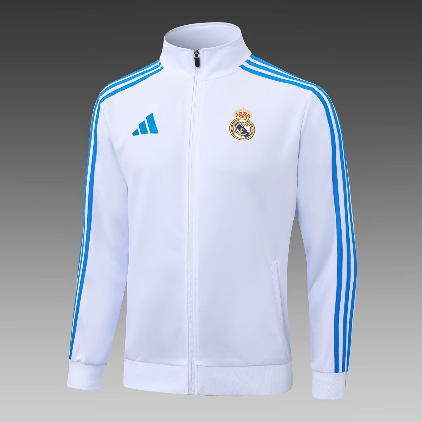 2025/2026 Real Madrid Long Zipped Jacket White Blue Pants Football Shirt 1:1 Thai Quality Set:football jersey mysite: unitedjerseyfootball 邓江浪:football