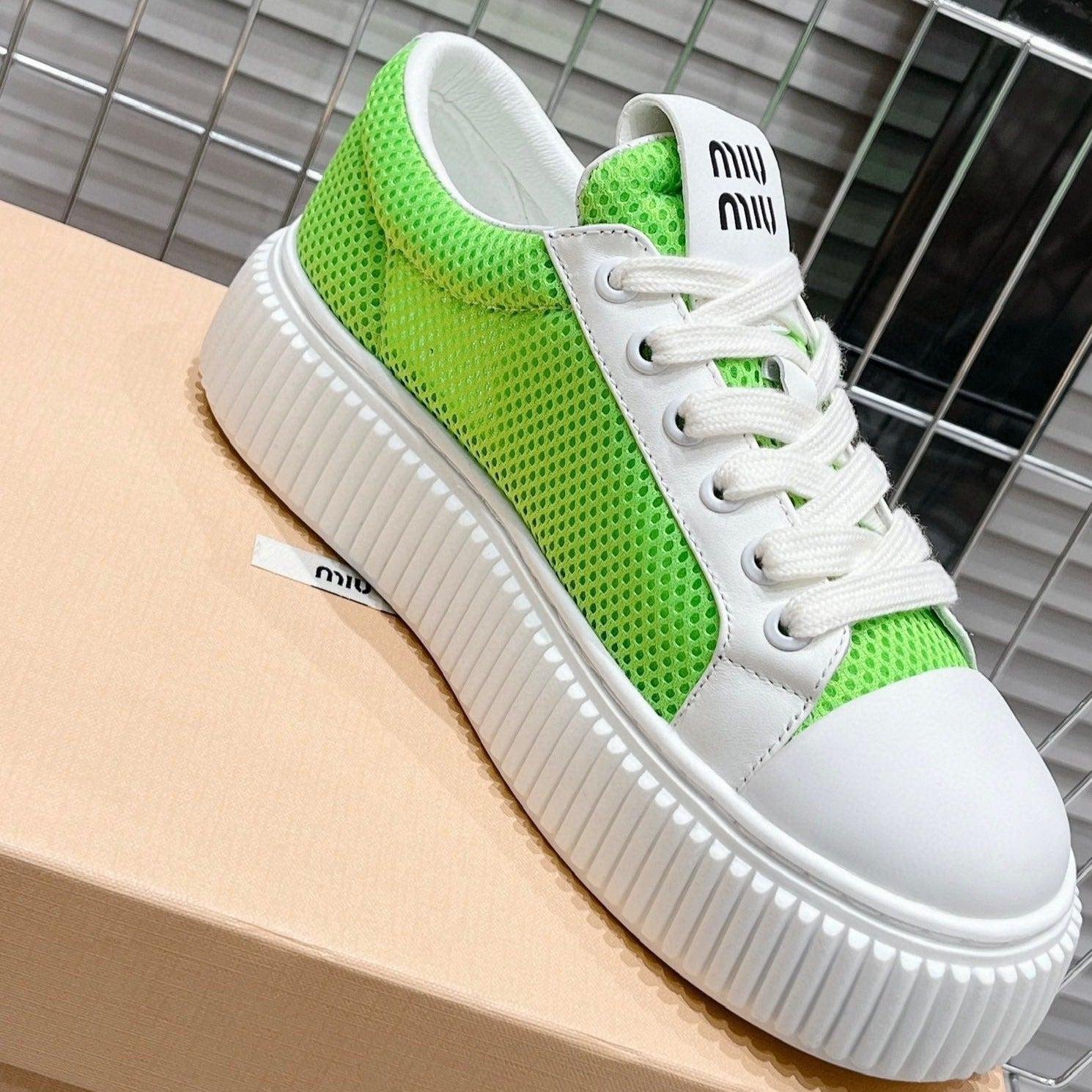 SNEAKERS THICK-SOLED SHAMROCK COLOR MESH COWHIDE、mysite、Cacoeks