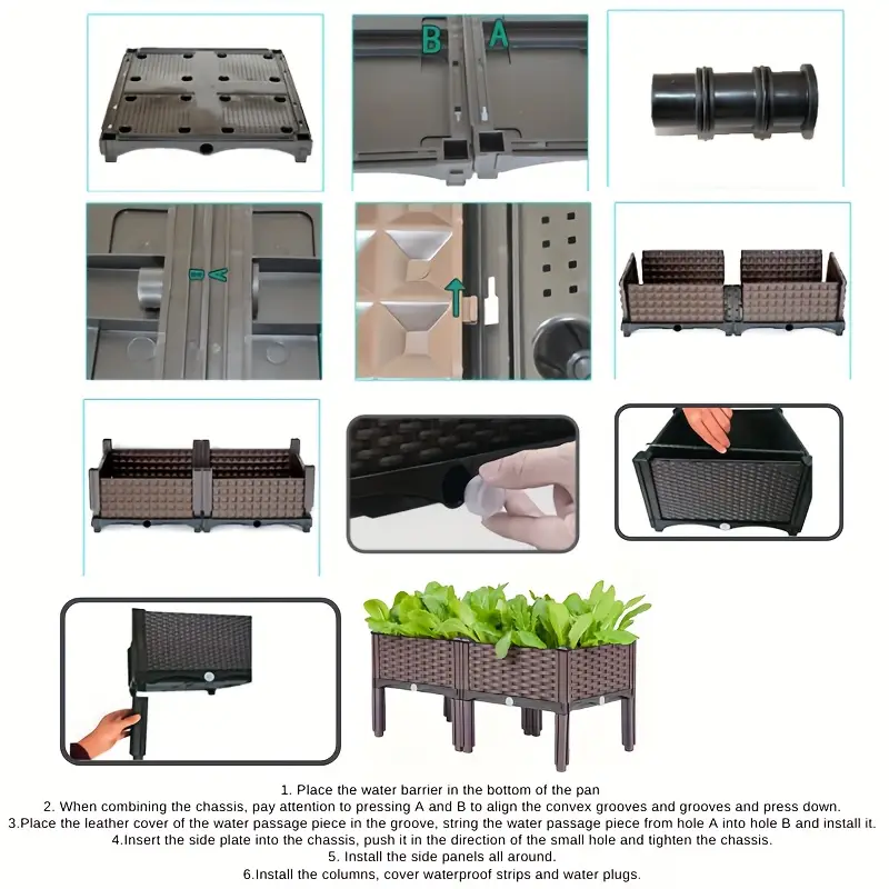 dual compartment raised garden bed kit durable plastic weather resistant rectangular planter box for courtyard garden patio   multiple components for easy setup raised garden beds details 1