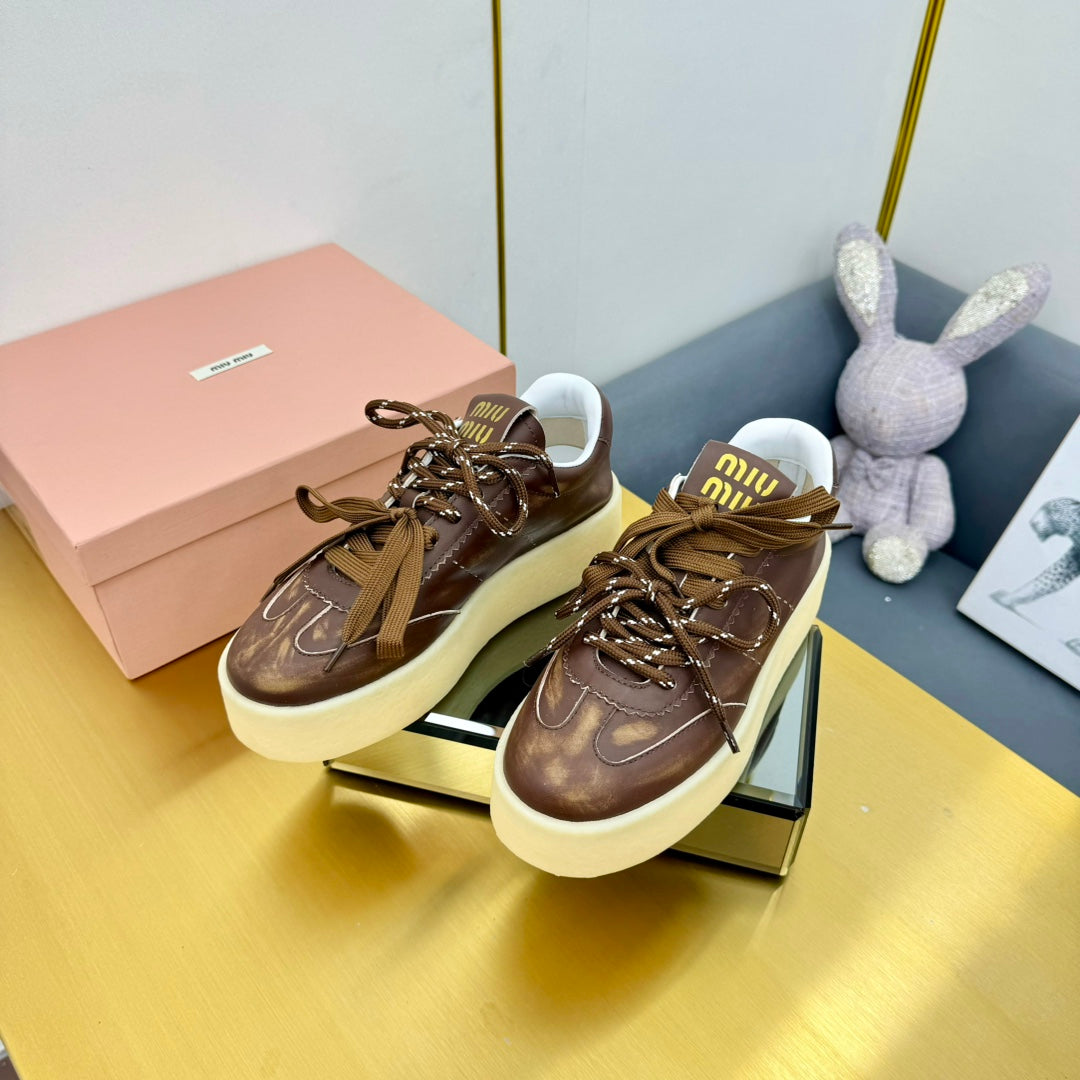 THICK-SOLED RETRO SNEAKERS IN BROWN SMOOTH LAMBSKIN、mysite、Cacoeks
