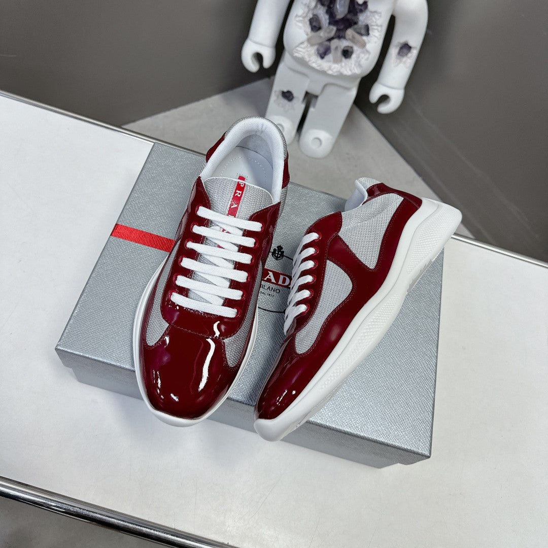 PRADA SNEAKERS IN BURDUNDY RED CALFSKIN AND MESH、mysite、Cacoeks
