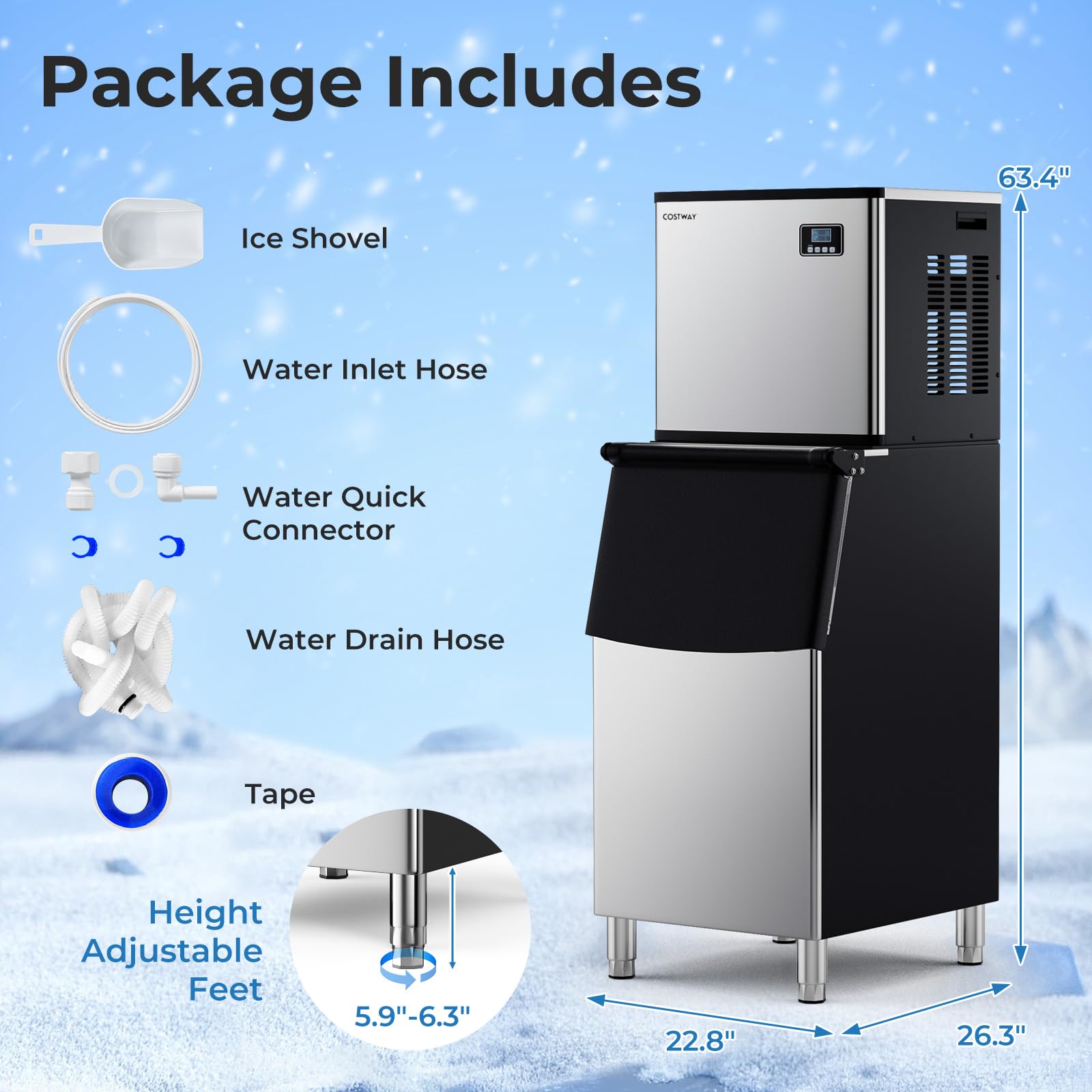 Eletriclife Commercial Ice Maker Machine 418 LBS/24H with 200 LBS Storage Bin