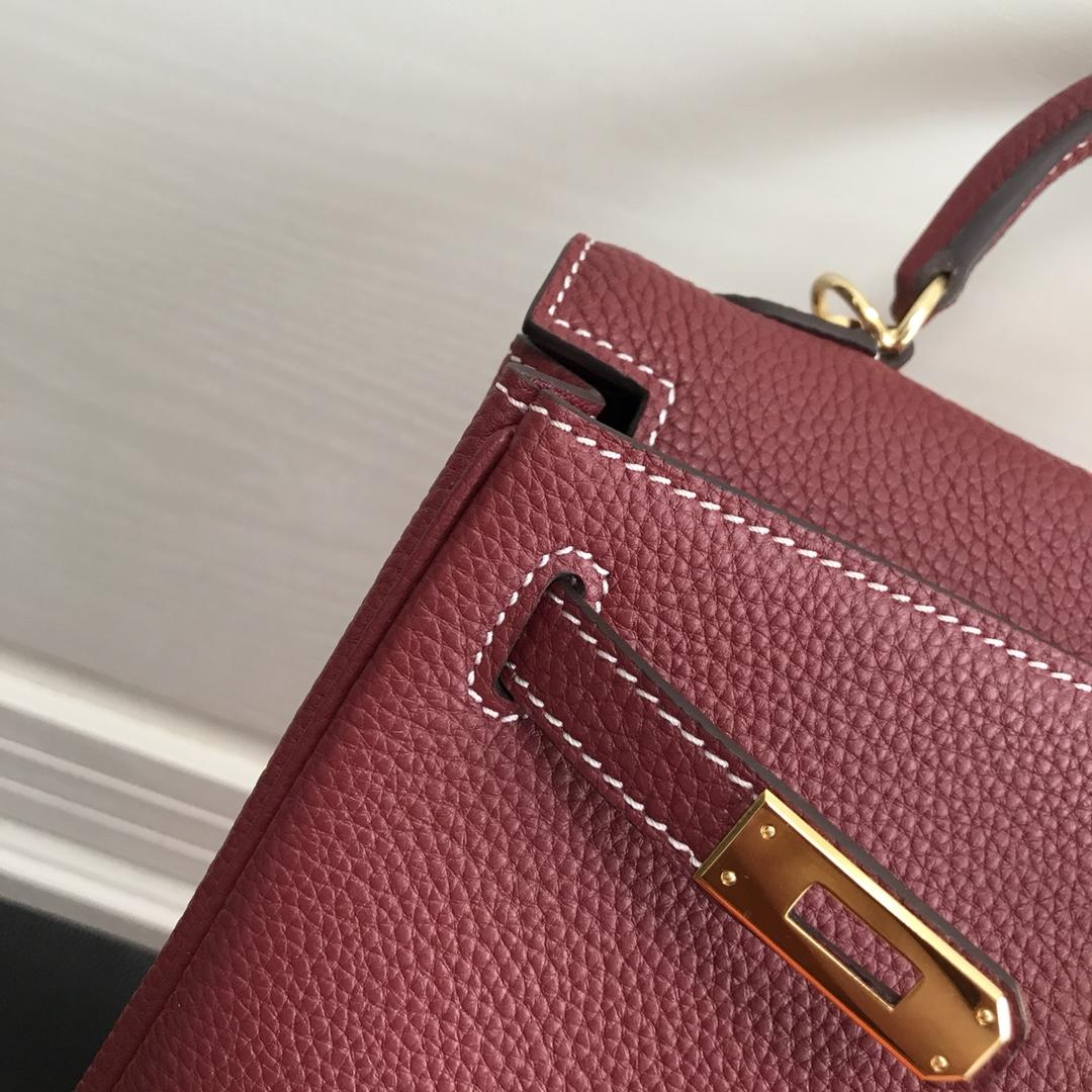 Hermes 25cm Kelly Bag Togo Leather Handbag Dark Red