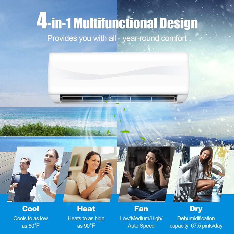 Eletriclife 18000BTU 220V Mini Split Air Conditioner and Ductless Heater 19 SEER2