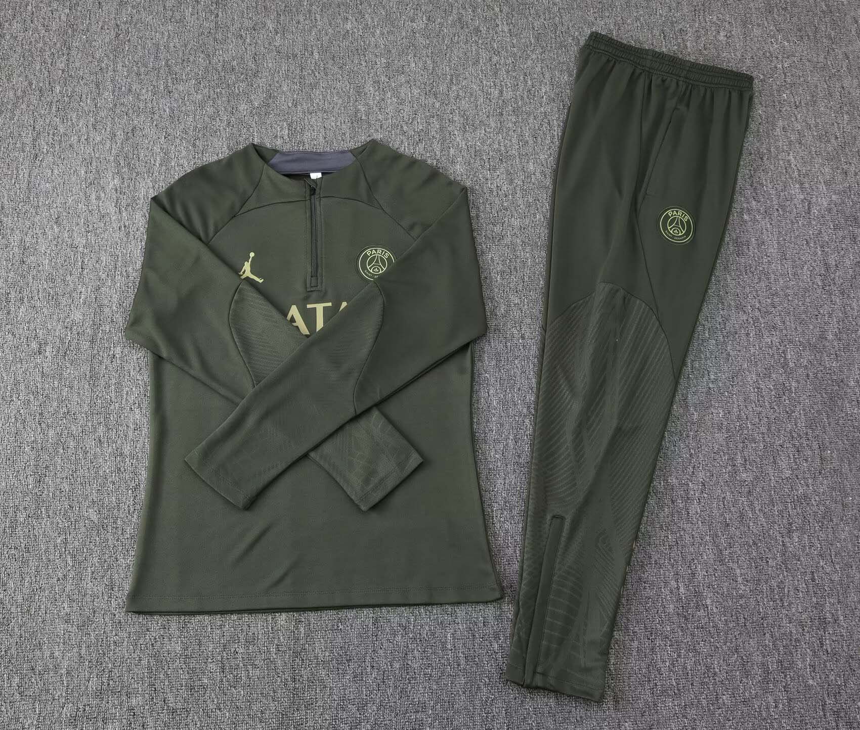 2023/2024 Psg Paris Saint-Germain Half-Pull Training Suit Army green Set:football jersey mysite: unitedjerseyfootball 邓江浪:football
