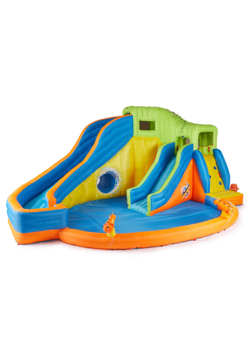 A fun water bounce house with a water slide. Text reads: Pipeline Twist.